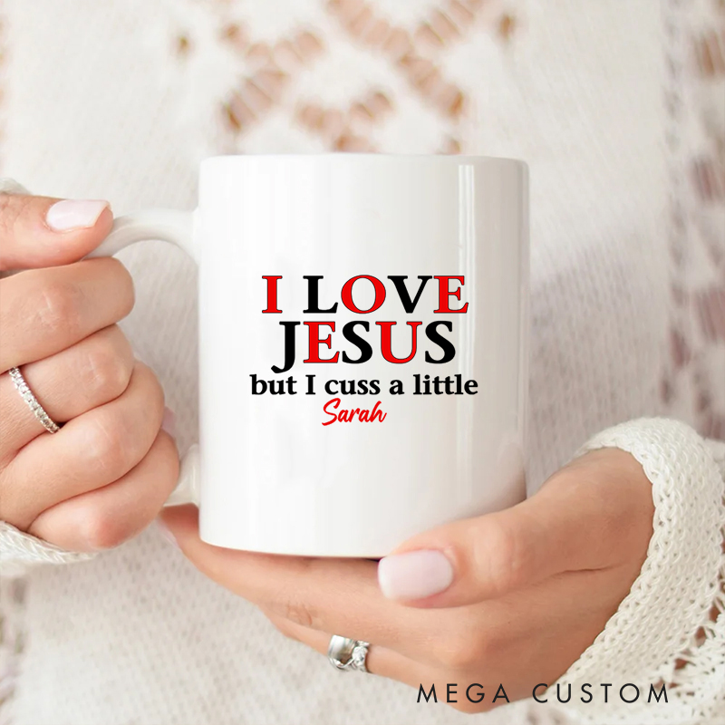 Personalized I Love Jesus Ceramic Mug with Name Birthday Gift for Christian Positive Affirmation Religious Gift for Christian
