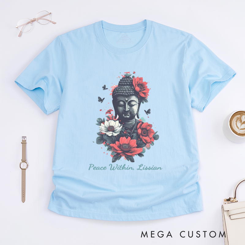 Personalized Buddha With Flowers T-Shirt Yoga T-Shirt Meditation T-Shirt Buddha T-Shirt Lotus Flower T-Shirt Gift for Her