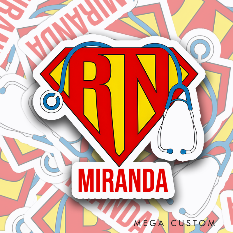 Personalized Nurse Stickers Super RN Personalized Sticker Funny Nurse Sticker Vinyl Die Cut Sticker