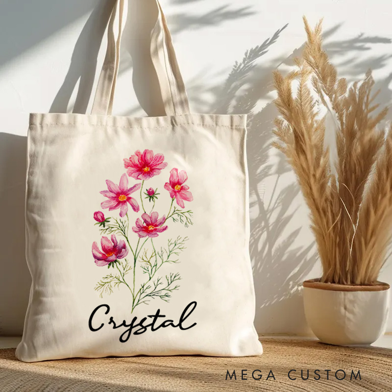 Personalized Birth Flower Tote Bag for Woman Canvas Tote Bag for Her Birth Month Flower Gift for Her
