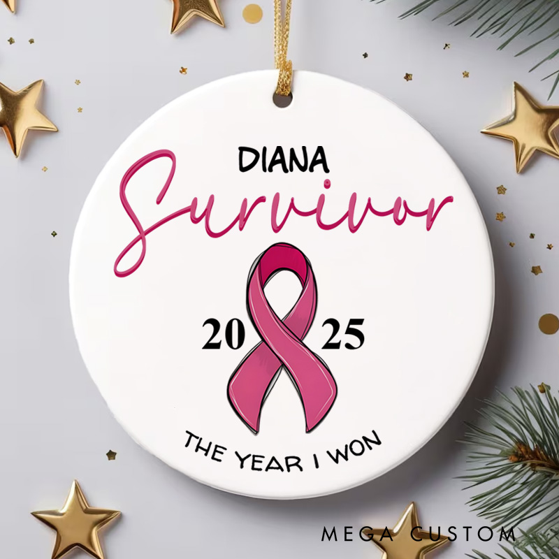 Personalized Cancer Survivor Year I Won Pink Ribbon Christmas Ornament to Celebrate Triumph Cancer Survivor Gift