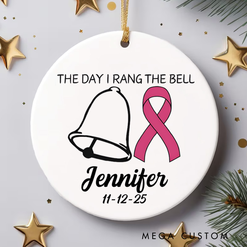 Personalized The Day I Rang the Bell Pink Ribbon Christmas Ornament to Honor Your Journey Motivational Gift