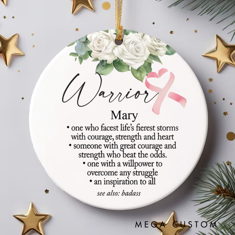 Personalized Warrior Strength Courage and Hope Pink Ribbon Christmas Ornament for Cancer Fighters