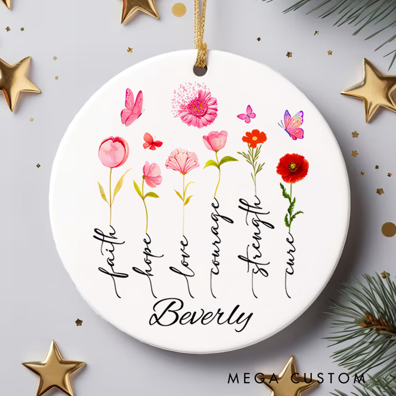 Personalized Floral Warrior Design Cancer Journey Tribute Christmas Ornament for Resilience