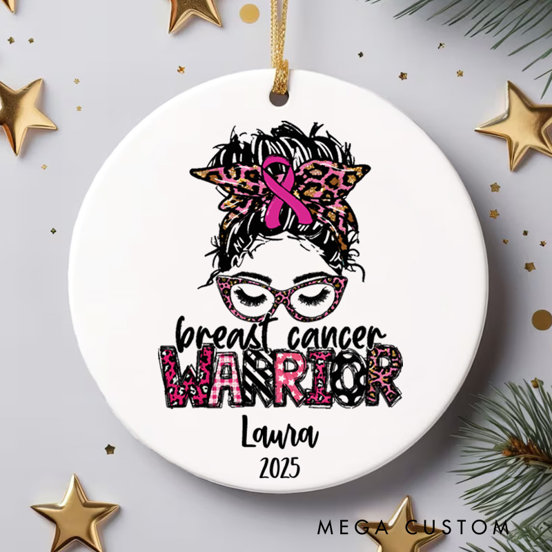 Personalized Breast Cancer Warrior Bold and Strong Design Christmas Ornament for Fighters