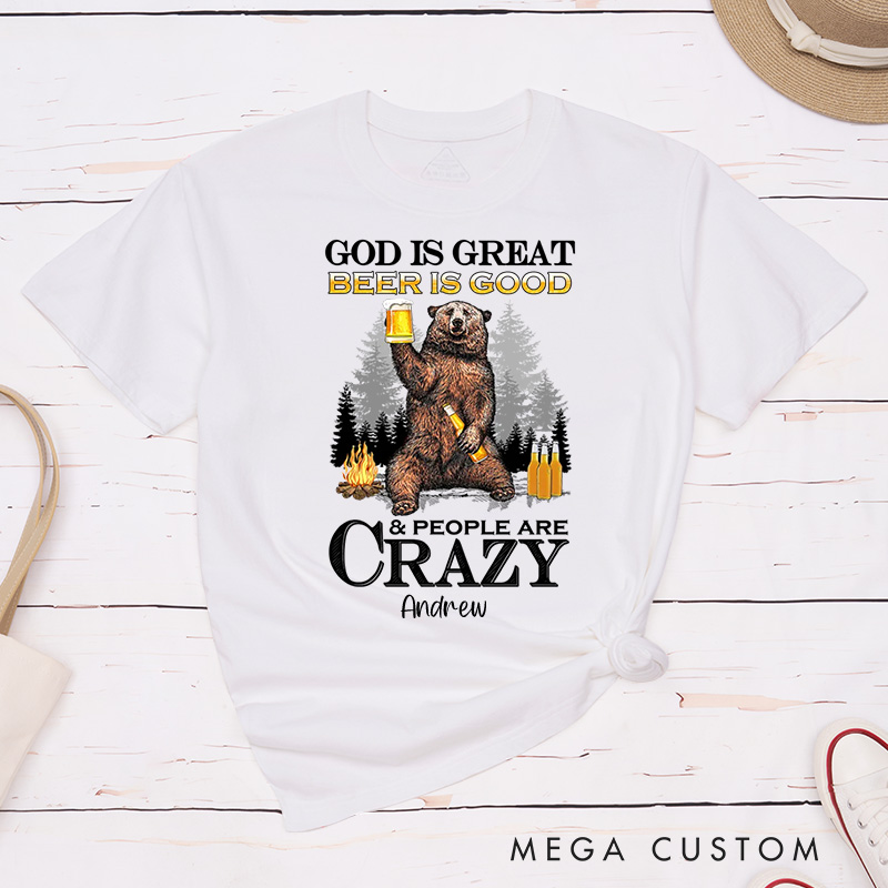 Personalized God Is Great Beer Is Good Classic T-Shirt with Custom Name Inspirational Shirt Religious Birthday Gift for Men