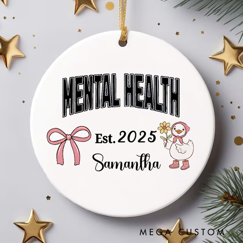 Personalized Mental Health Awareness Ribbon and Bow Design Christmas Ornament Mental Health Gift