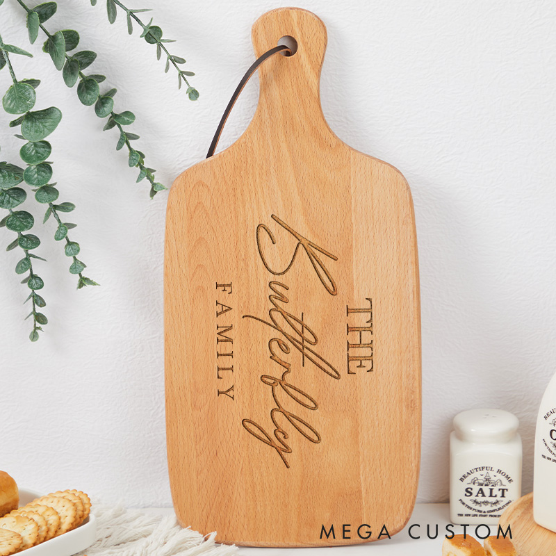 Personalized The Butterfly Family Custom Name Wooden Cutting Board with Elegant Script for Cherished Moments