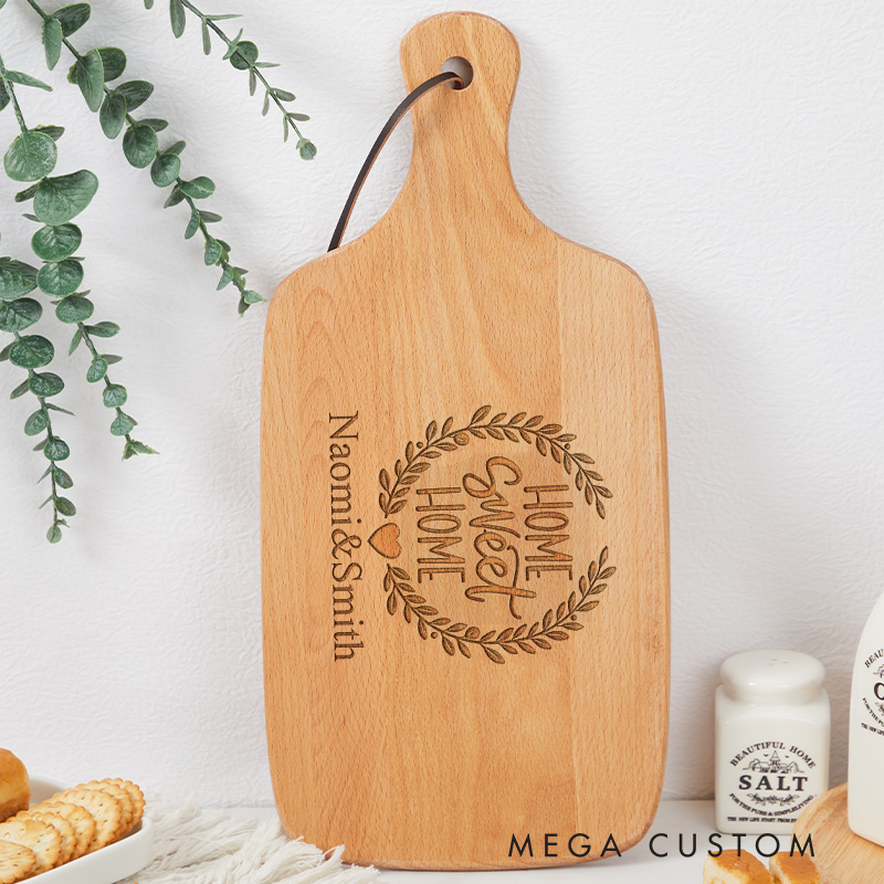 Personalized Home Sweet Home Wooden Cutting Board A Heartfelt Gift for New Homeowners with Custom Names