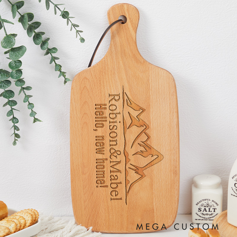 Personalized Mountain Design Hello New Home Housewarming Wooden Cutting Board Perfect Gift with Custom Names