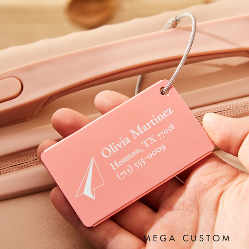 Personalized Traveling Lovers Metal Luggage Tag Travel Bag ID Tag Gift for Vacation Paper Plane Design