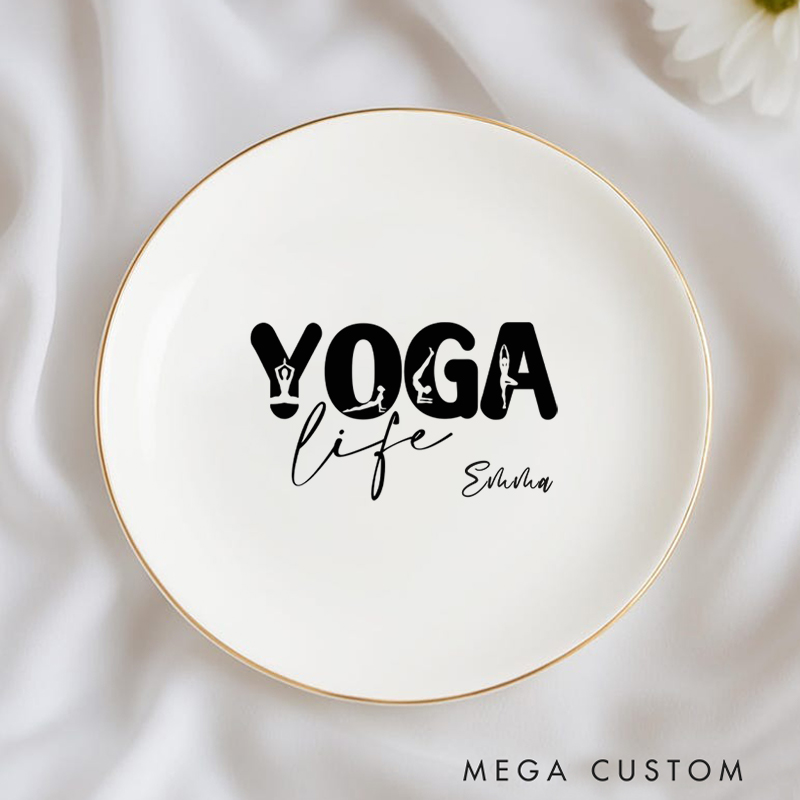 Personalized Yoga Life Ring Dishes Yoga Girl Jewelry Dish Anniversary Gift for Yoga Lover