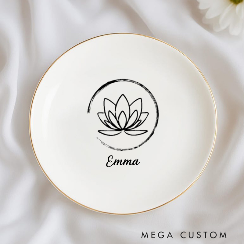 Personalized Lotus Design Ring Dishes Yoga Girl Jewelry Dish Anniversary Gift for Yoga Lover