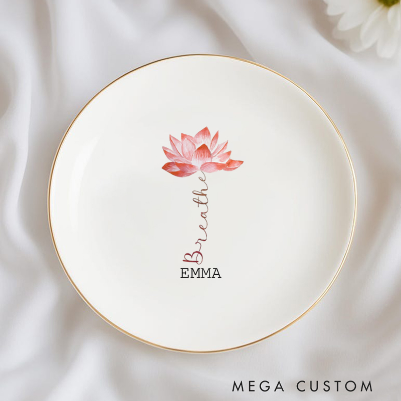 Personalized Lotus Design Ring Dishes Yoga Girl Jewelry Dish Anniversary Gift for Yoga Lover