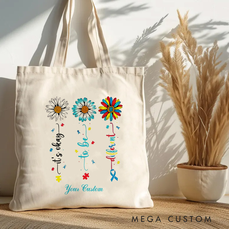 Personalized Dandelion and Ribbon Illustration with Autism Awareness Message for a Meaningful Advocacy Tote Bag