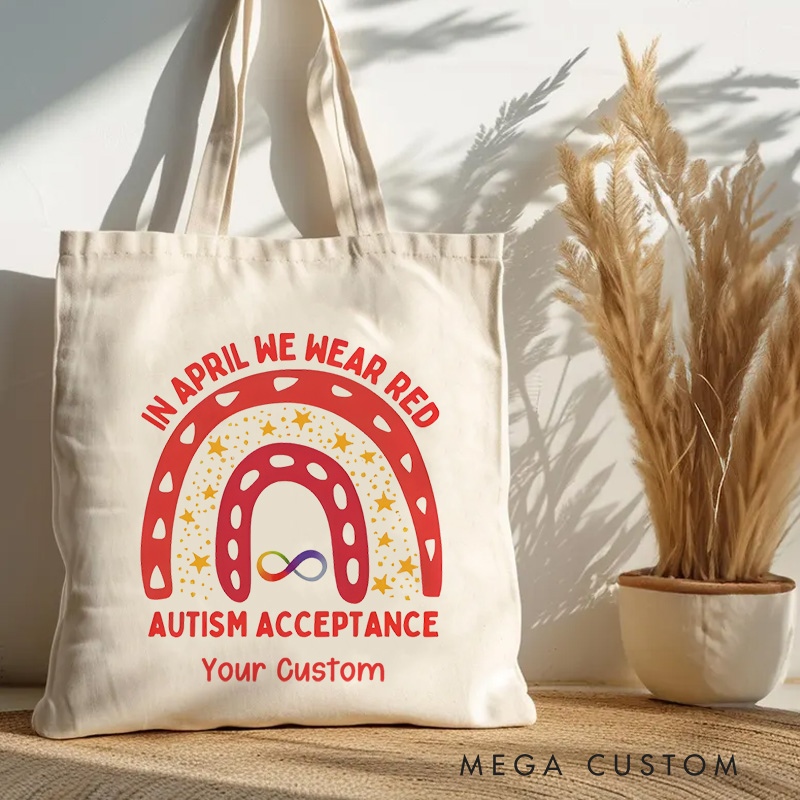 Personalized Autism Acceptance Rainbow Illustration Featuring Bold Colors and Customizable Text for Advocacy Tote Bag