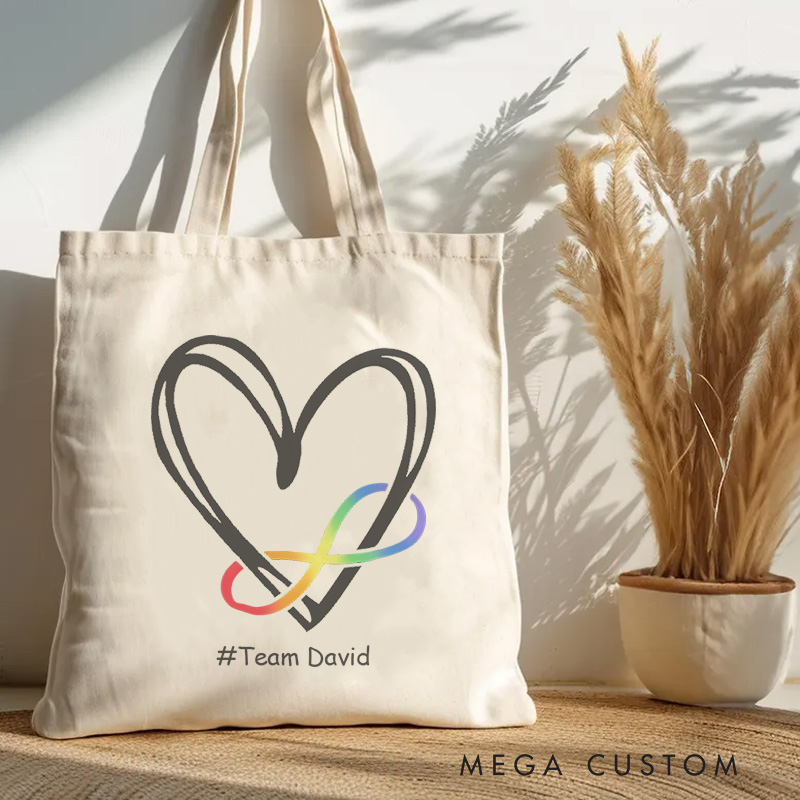 Personalized Heart Ribbon Illustration Featuring Autism Awareness Message for a Meaningful Advocacy Tote Bag
