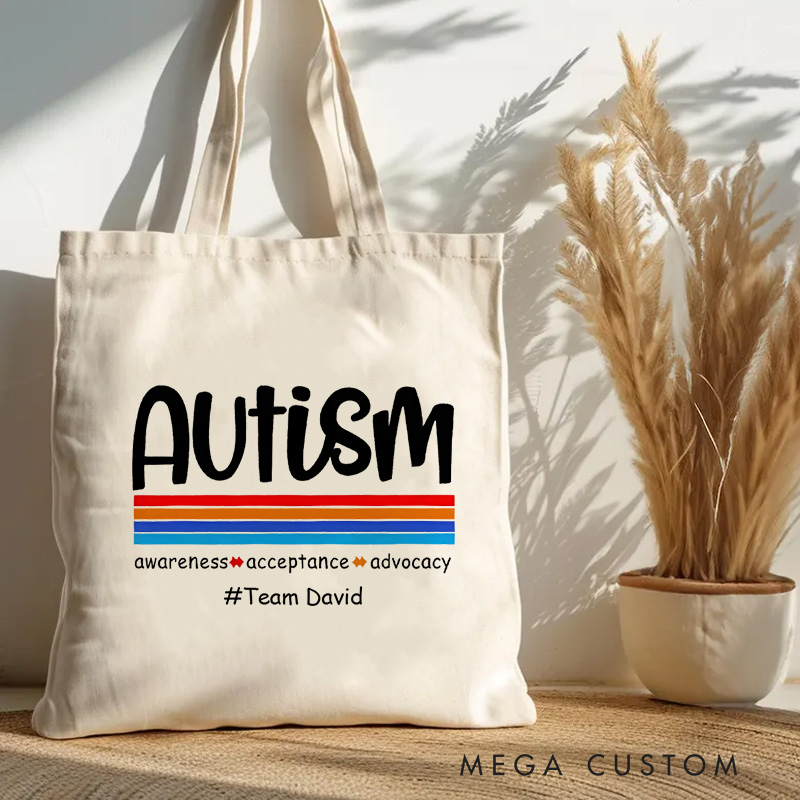 Personalized Autism Awareness Text Illustration Featuring Advocacy Acceptance and Love Message for Advocacy Tote Bag