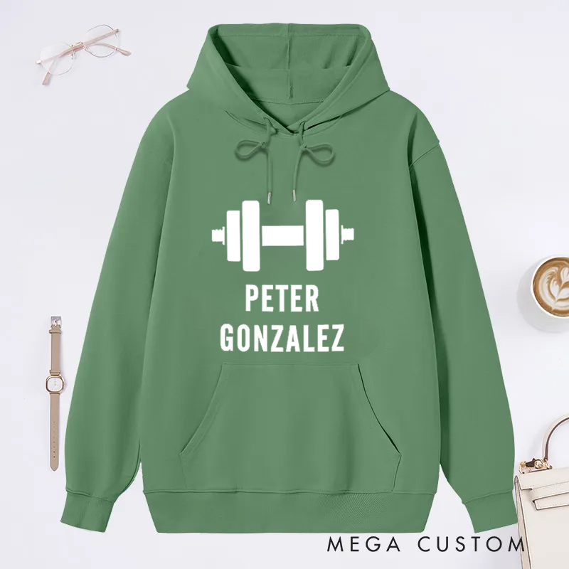 Personalized Fitness Gym Classic Hoodies with Barbell Dumbbell Design for Fitness Enthusiasts Bodybuilders and Gym Lovers