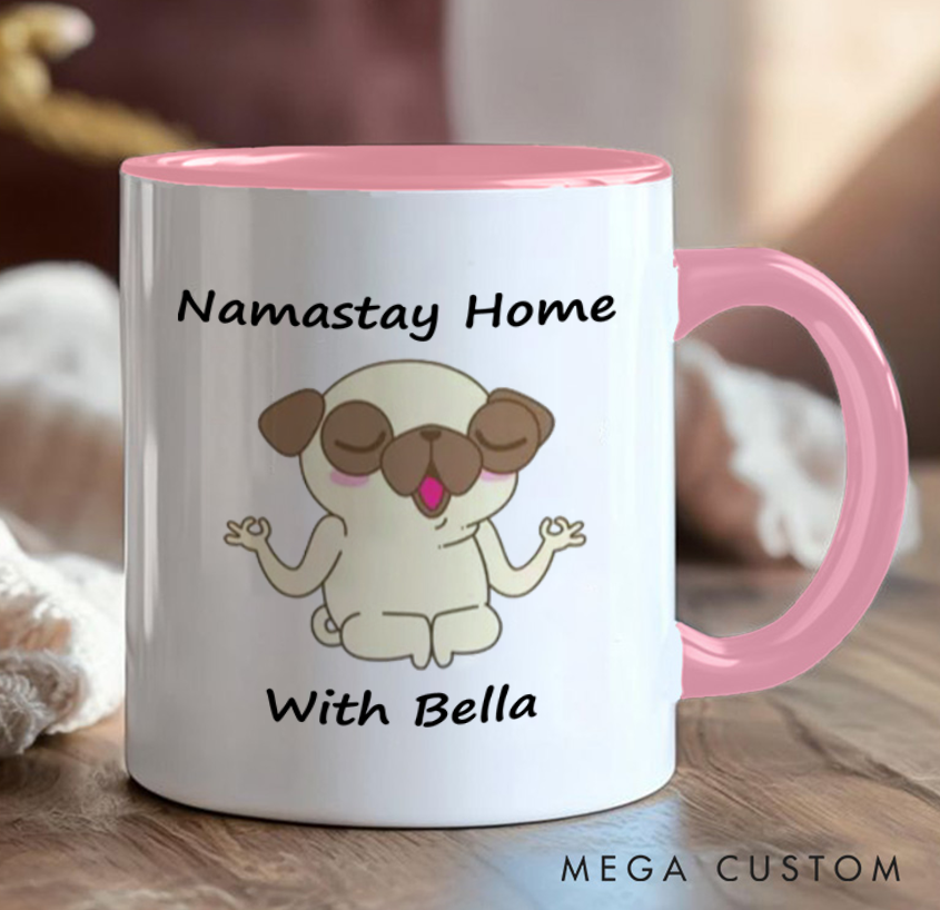 Personalized Yoga Mug with Funny Pug Custom Name Perfect Gift for Yoga Lover and Dog Lover