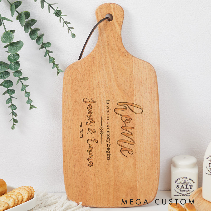 Personalized Custom Names and Date Home Is Where Our Story Begins Cutting Board for Housewarming Celebrations