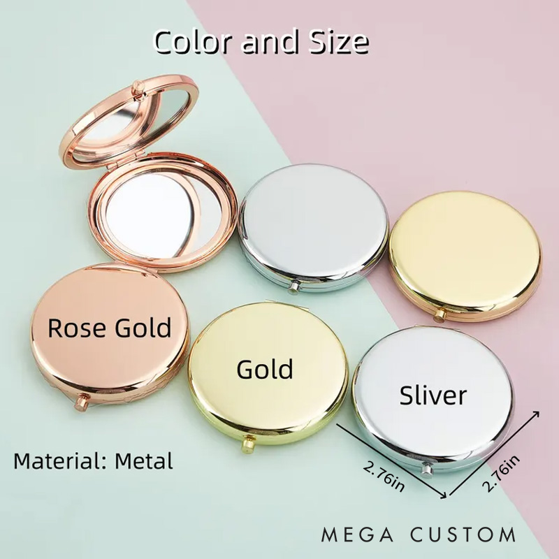 Personalized Engraved Birth Flower Pocket Makeup Mirror Gifts for Her Birthday Gift