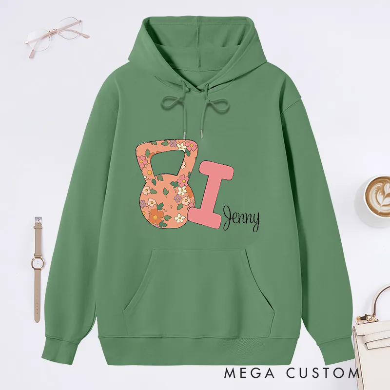 Personalized Kettlebell Classic Hoodies with Stylish Floral Kettlebell Graphic for Fitness Enthusiasts Bodybuilders and Gym Lovers