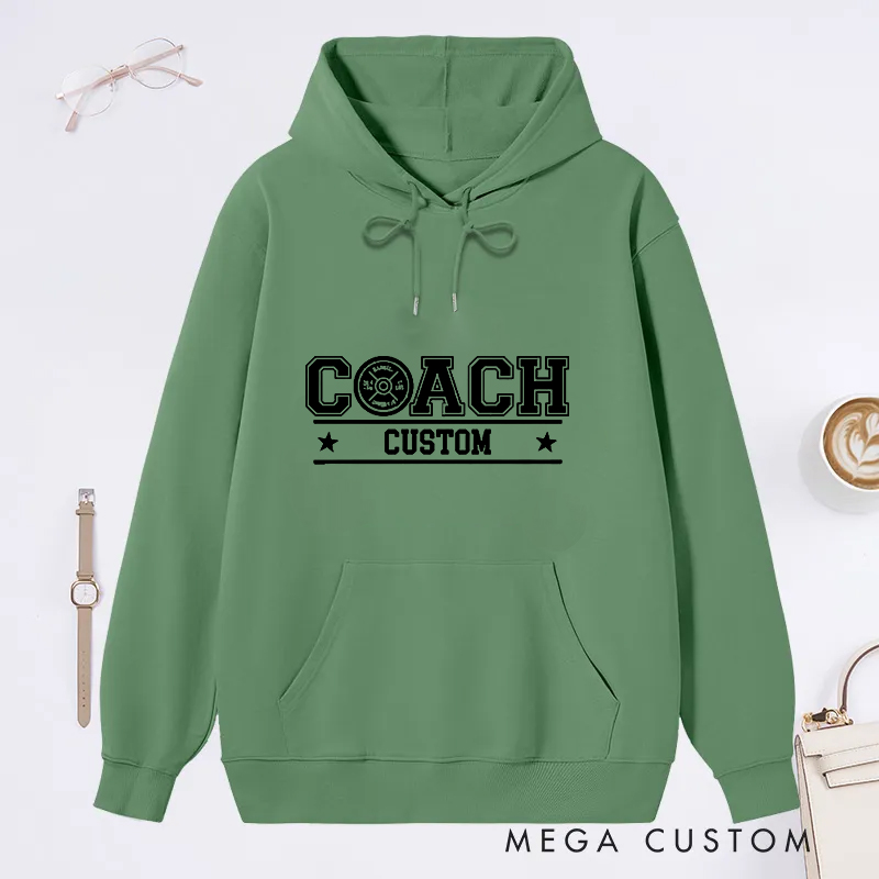 Personalized Coach Classic Hoodies with Design Bold Text and Stars for Fitness Enthusiasts Bodybuilders and Gym Lovers