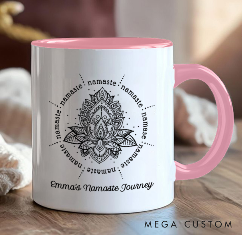 Personalized Namaste Mug with Mandala Design Custom Name Perfect Gift for Yoga Lover to Celebrate Peace