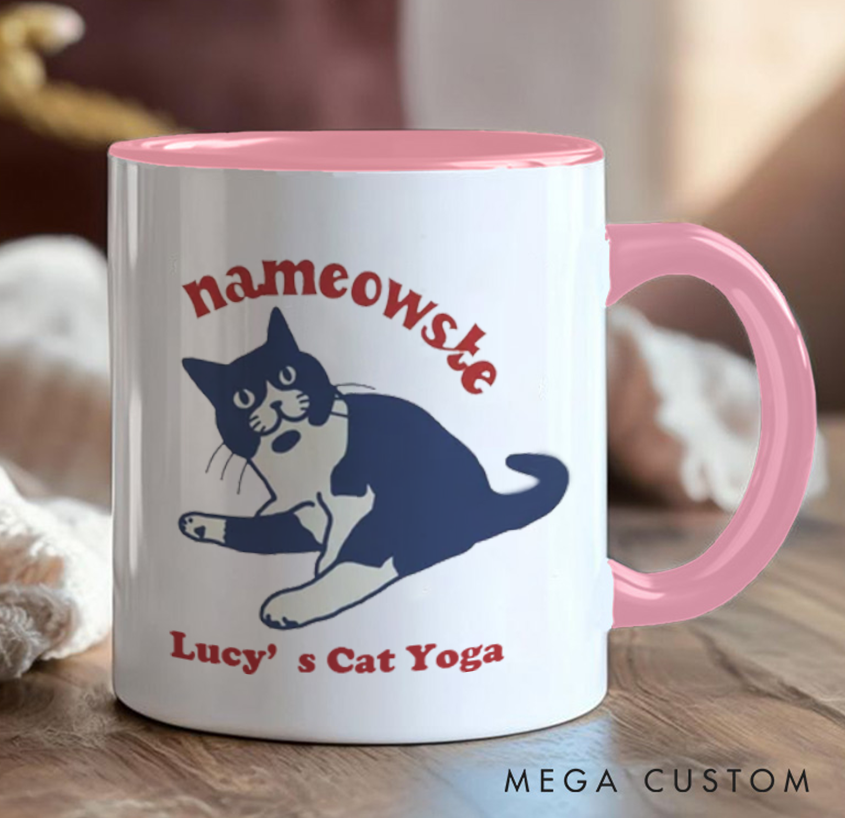 Personalized Cat Yoga Mug Funny Yoga Mug Custom Name Perfect Gift for Yoga Lover and Cat Lover