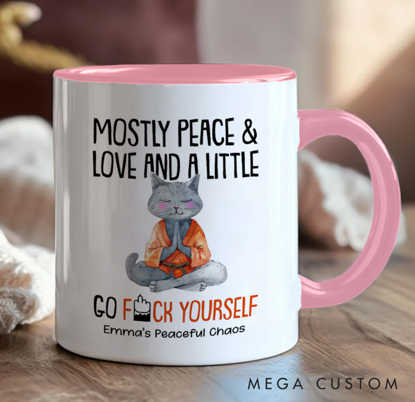Personalized Funny Mug with Meditating Cat Design Custom Name Perfect Gift for Yoga Lover and Cat Lover