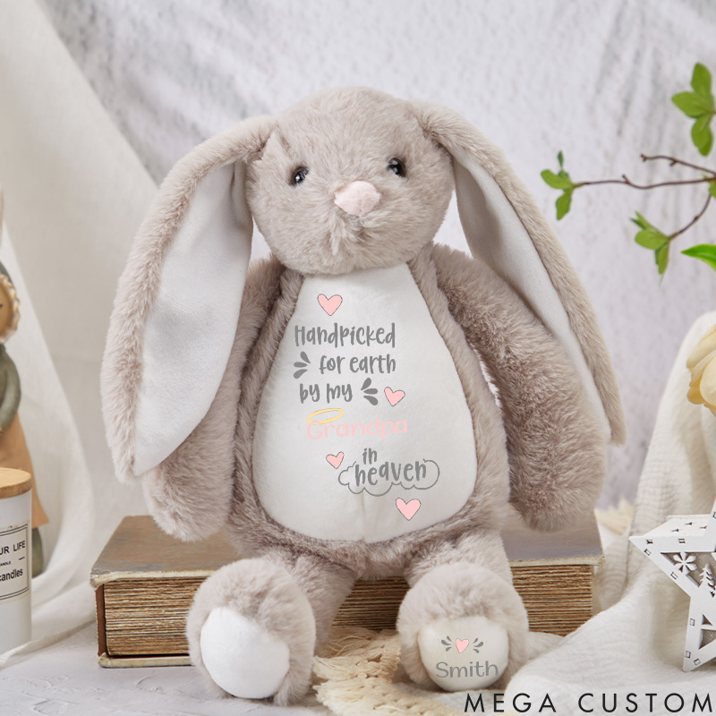 Personalized Handpicked for Earth Bunny Heaven Sent Gift Grandparent Loss Remembrance Baby Girl Gift Baby Shower Memorial Stuffed Animal