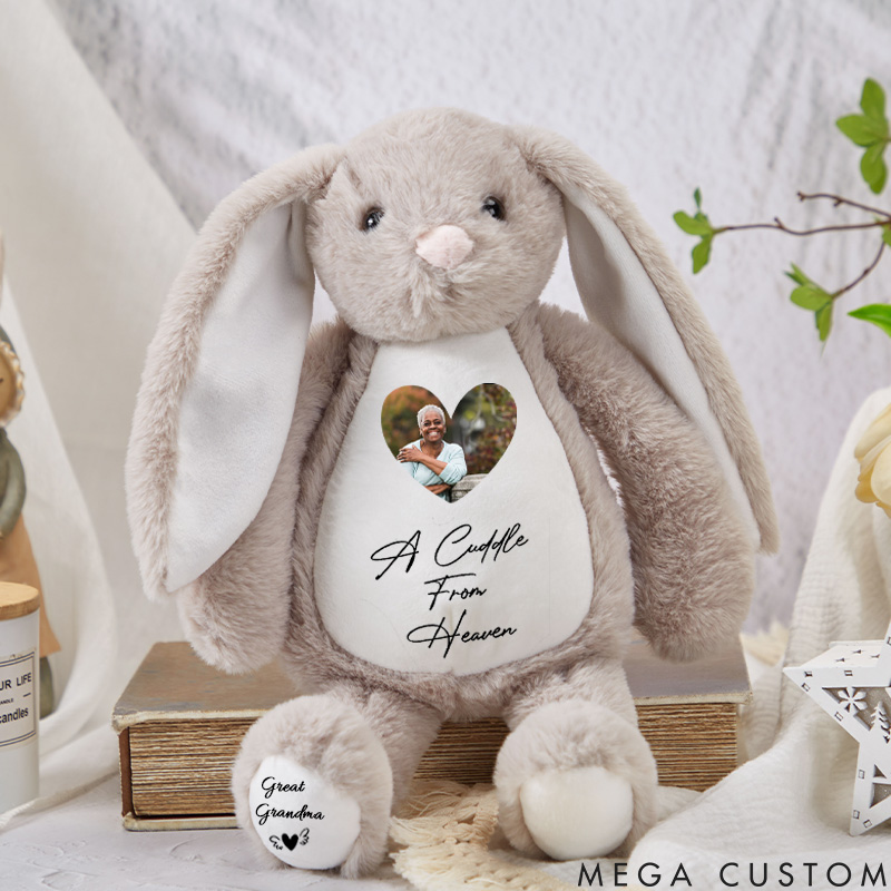 Personalized Memorial Bunny with Photo a Cuddle From Heaven Gift Memorial Keepsake Bereavement Gift Newborn Gift Loss of Loved One Sympathy Gift 