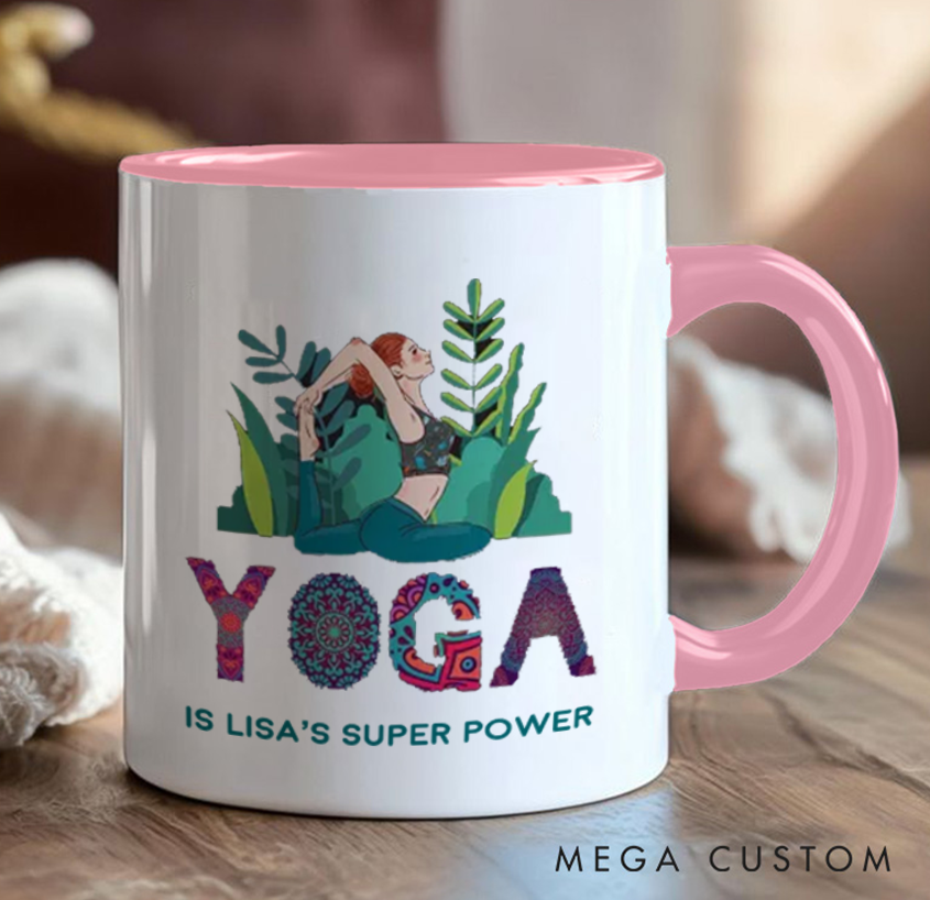 Personalized Yoga Mug with Vibrant Yoga Poses and Natural Elements Custom Name Perfect Gift for Yoga Lover