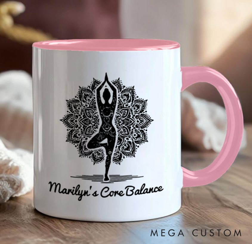 Personalized Yoga Balance Mug with Mandala Design Custom Name Perfect Gift for Yoga Lover