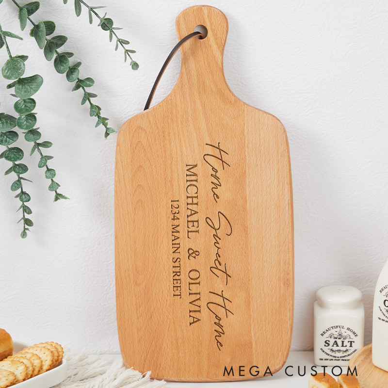 Personalized Heartwarming Home Sweet Home Wooden Cutting Board with Custom Info for Housewarming