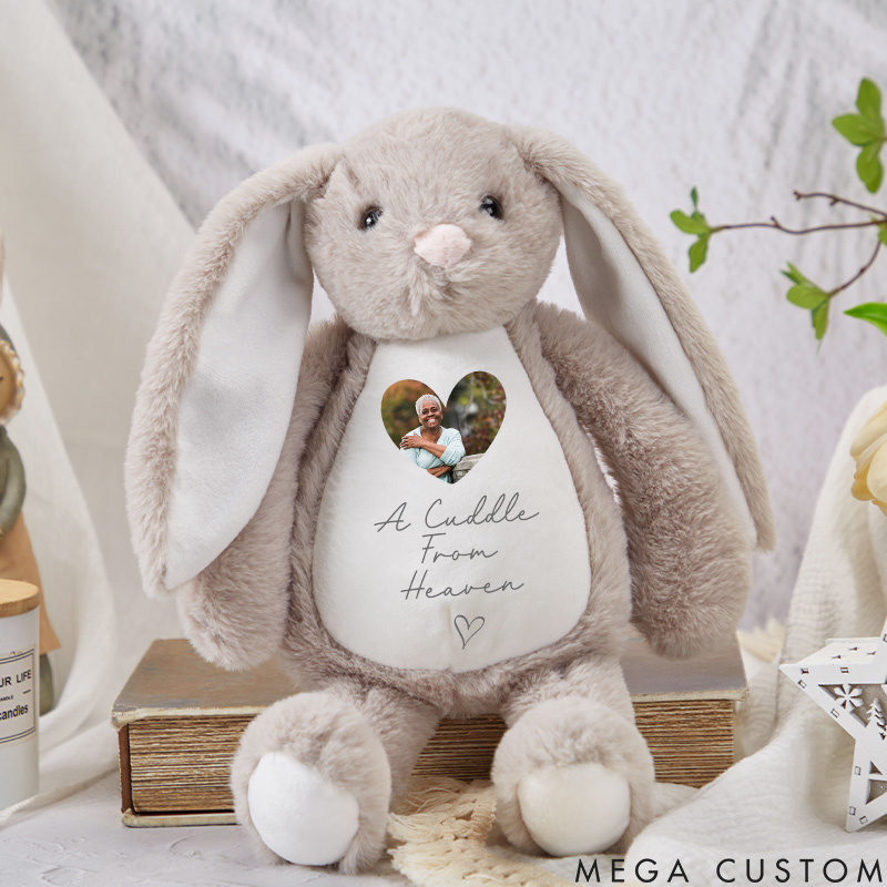Personalized Memorial Bunny with Photo a Cuddle from Heaven Custom Name Bunny Rabbit Baby Announcement Newborn Gift Loss of Loved One Sympathy Gift 