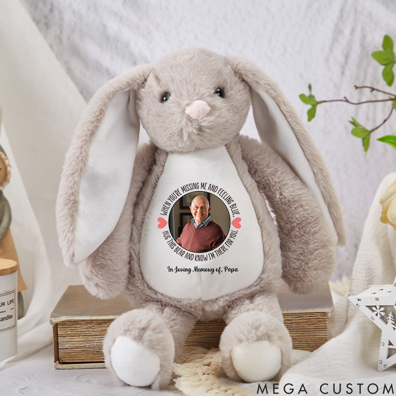 Personalized Photo Memorial Plush Bunny Handpicked For Earth Custom Grandparent from Heaven Memory Stuffed Animal Condolence Gift