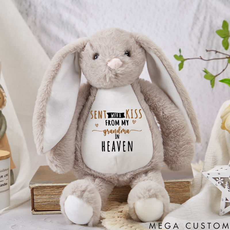 Personalized Memory Bunny Sent with a Kiss from My Grandparent in Heaven Custom Photo Bunny Rabbit Soft Toy Baby Announcement Newborn Bubble Gift 