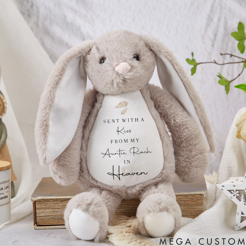 Personalized Memorial Plush Bunny Sent with a Kiss from Heaven Gift Custom Name Bunny Soft Toy Baby Announcement Newborn Gift Sympathy Gift 
