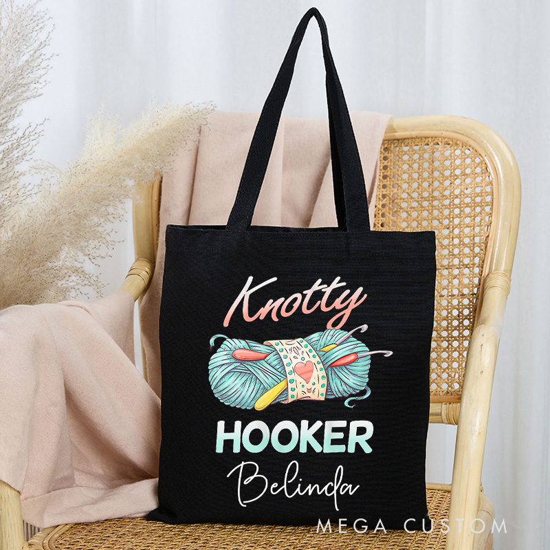 Personalized Knotty Hooker Tote Bag Perfect for Crochet Lovers Gift for Knitting Enthusiasts