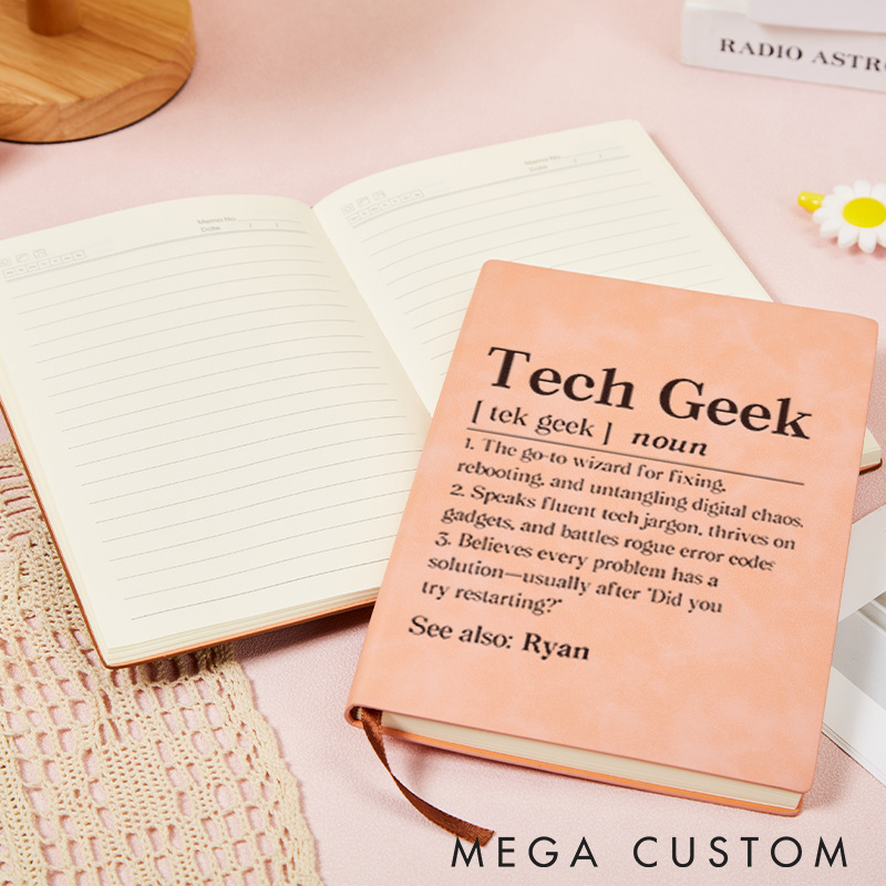 Personalized Tech Geek Leather Notebook Technology Computer Programmer Lovers Journal Gift for Geek Nerd 