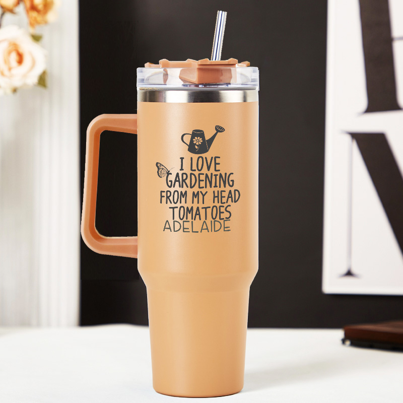 Personalized I Love Gardening from My Head Tomatoes Tumbler With Straw Tumbler with Lid Gardening Lovers Tumbler with Name Gardening Lover Gift