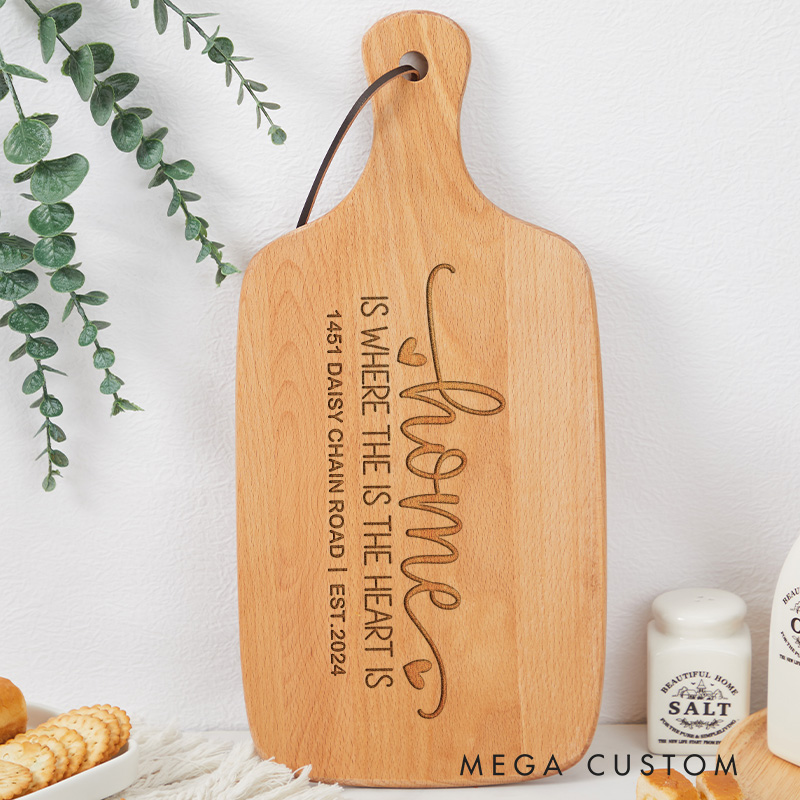 Personalized Memorable Home Wooden Cutting Board with Hearts Custom Address Date for Housewarming