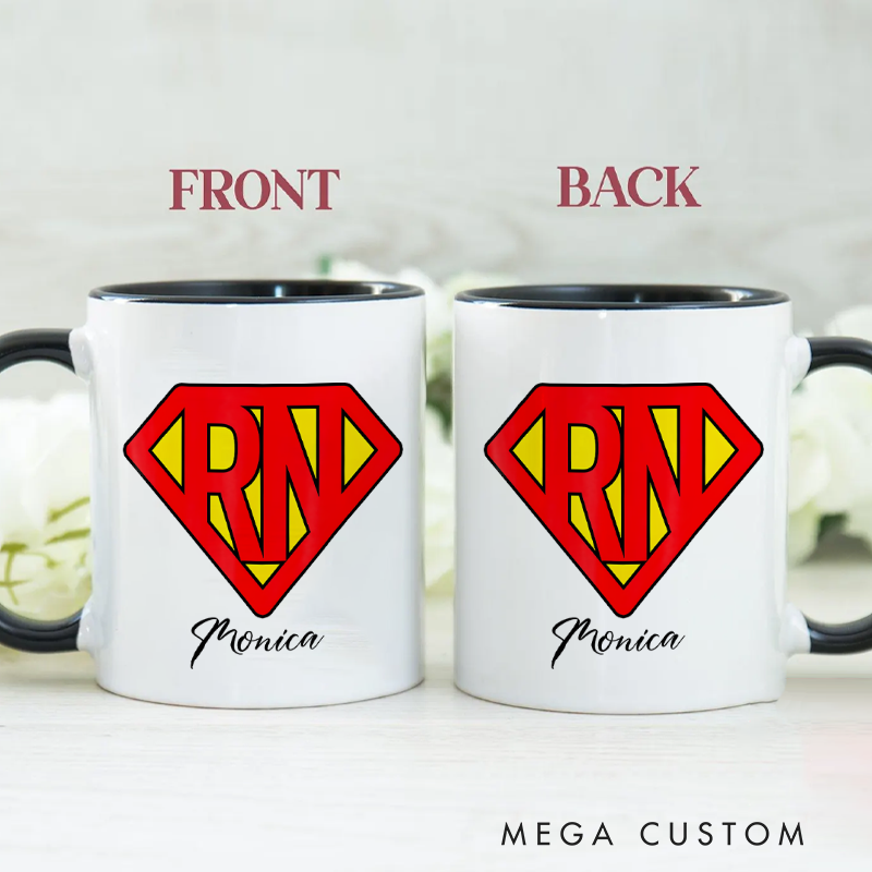 Personalized Nurse Mug Super RN Shield Coffee Mug Gift