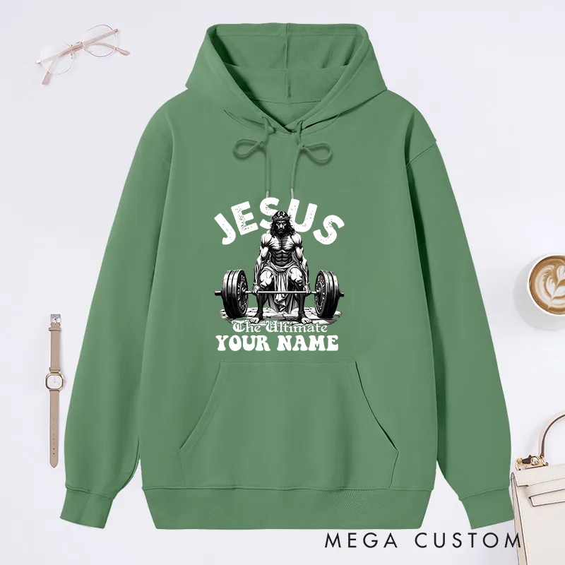 Personalized Gym Classic Hoodies with Inspirational Jesus The Ultimate Barbell Graphic for Fitness Enthusiasts Bodybuilders and Gym Lovers