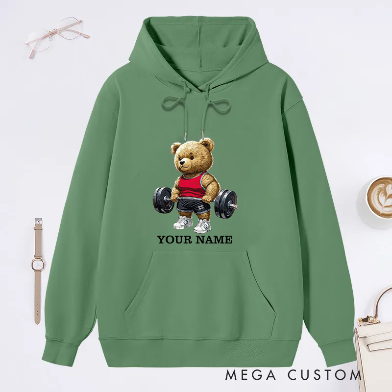 Personalized Fitness Classic Hoodies with Cute Weightlifting Bear Design for Fitness Enthusiasts Bodybuilders and Gym Lovers