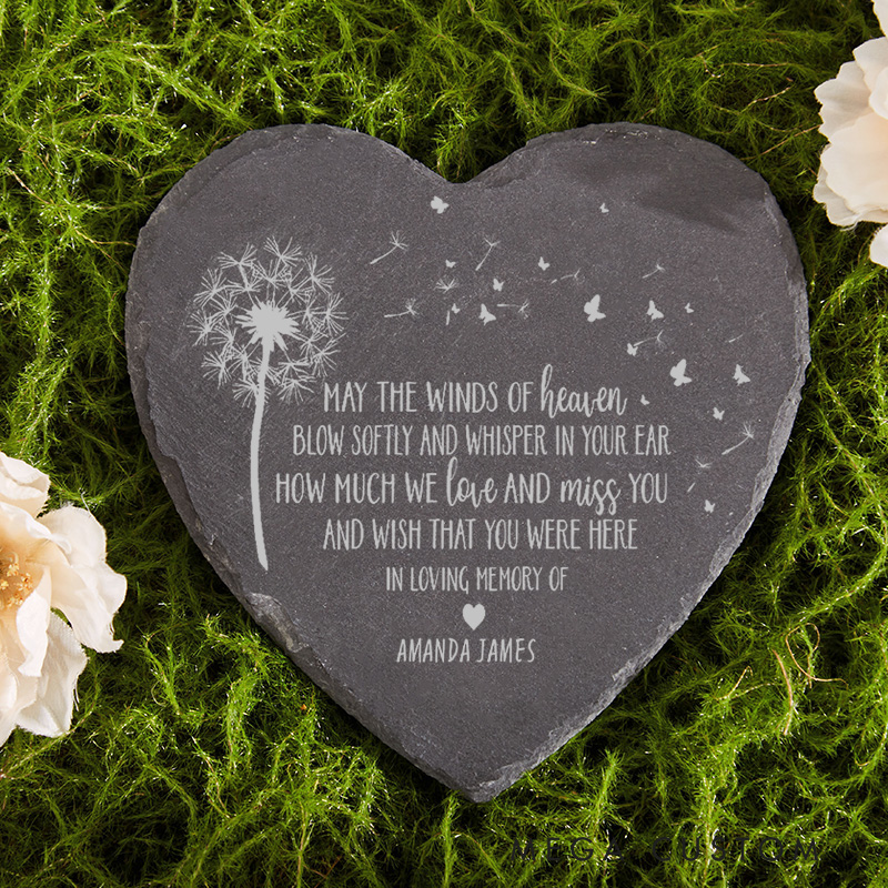 Personalized Memorial Garden Stone Engraved Name Rock for Yard May the Winds of Heaven Blow Softly Sympathy Gift for Loss of Loved One