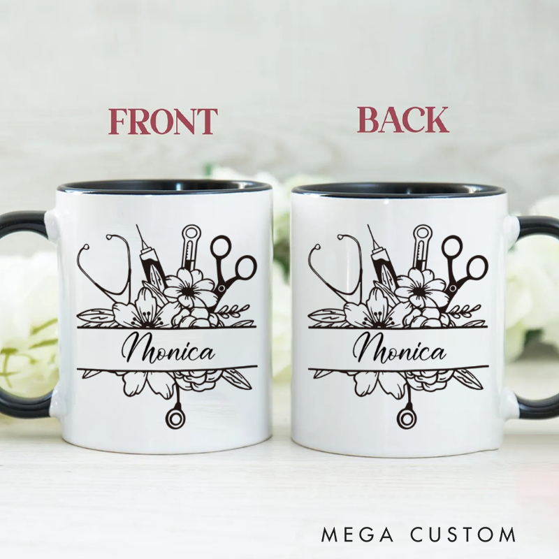 Personalized Nurse Mug Elegant Medical Blooms Design Nurse Coffee Mug Gift