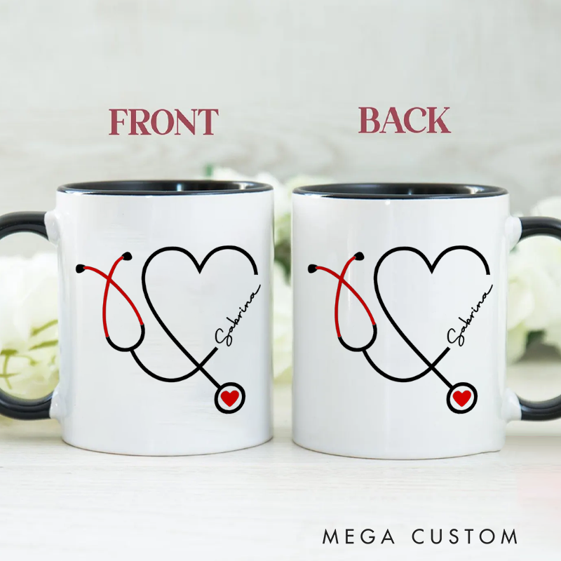Personalized Nurse Mug Heart of Care Stethoscope Design Coffee Mug Gift